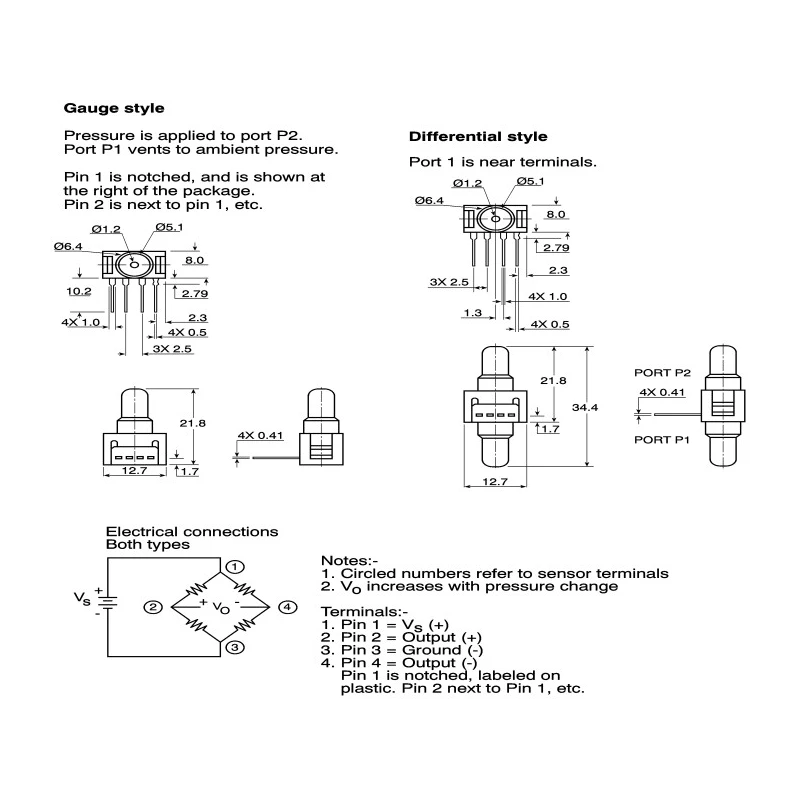Honeywell Technologies 26PC Series Differential Pressure Sensor Wheatstone Bridge Output 0psi to 30psi 2.5V to 16V 26PCDFA6D