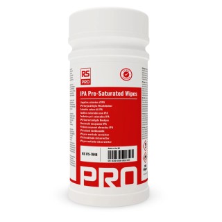 RS PRO Tub IPA Pre-Saturated Wipes 175-7848, Lint Free, RoHS Compliant, 100 Wipes per Pack