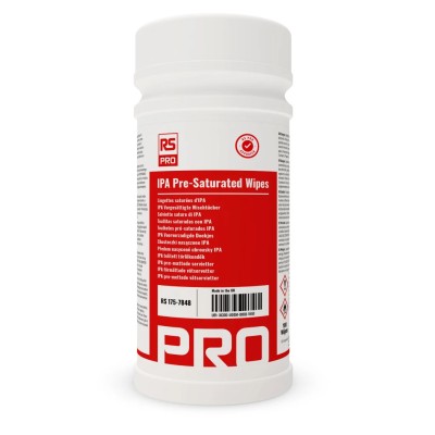 RS PRO Tub IPA Pre-Saturated Wipes 175-7848, Lint Free, RoHS Compliant, 100 Wipes per Pack