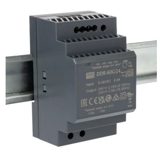 MEAN WELL DC/DC Converter 24V DC Output, 9-36V DC Input, 60W Power, DIN Rail Mount DDR-60G-24