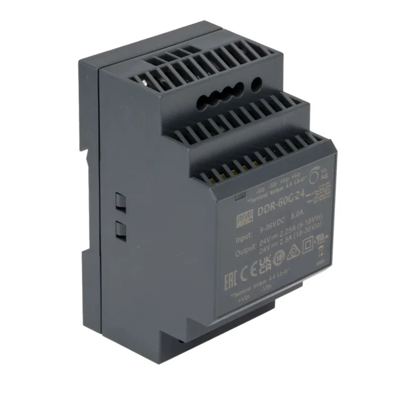 MEAN WELL DC/DC Converter 24V DC Output, 9-36V DC Input, 60W Power, DIN Rail Mount DDR-60G-24