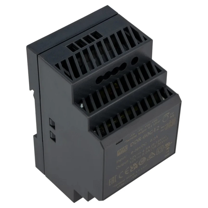 MEAN WELL DDR-60G-12 DC/DC Converter 24V Output, 9-36V DC Input, 12A, 60W, DIN Rail Mount DDR-60G-12