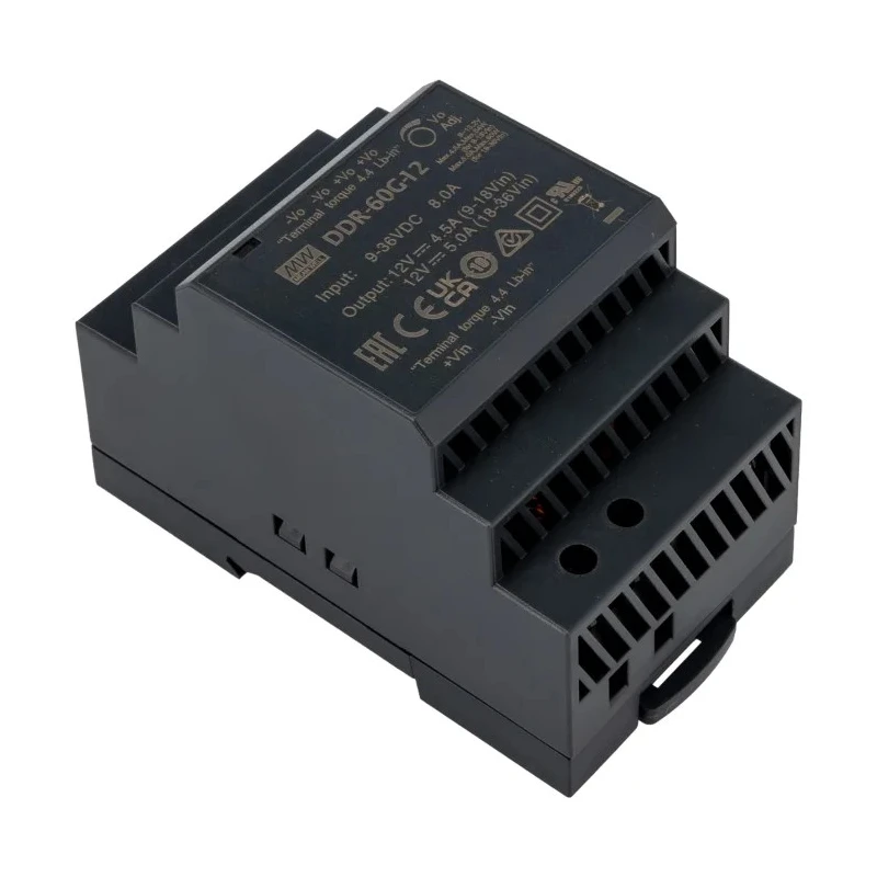 MEAN WELL DDR-60G-12 DC/DC Converter 24V Output, 9-36V DC Input, 12A, 60W, DIN Rail Mount DDR-60G-12