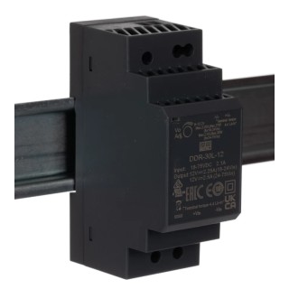 MEAN WELL DC/DC Converter , 12V DC Output, 18-75V DC Input, 6 A Output Current, 30W Power, DIN Rail Mount, Wide DDR-30L-12