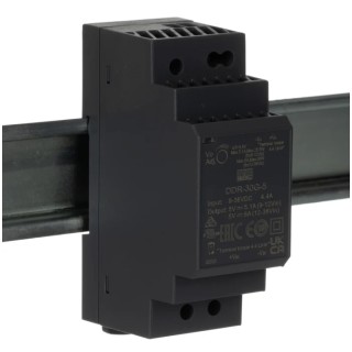 MEAN WELL DC/DC Converter, 5V DC Output, 9-36V DC Input, 6A Output Current, 30W Power, DIN Rail Mount, 85°C Max DDR-30G-5