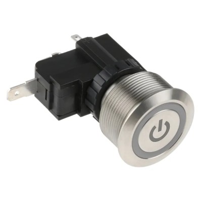 RS PRO Illuminated Push Button Switch, Latching, Panel Mount, 25.2 mm Cutout, SPST, White LED, IP67, 250 V ac 175-8166