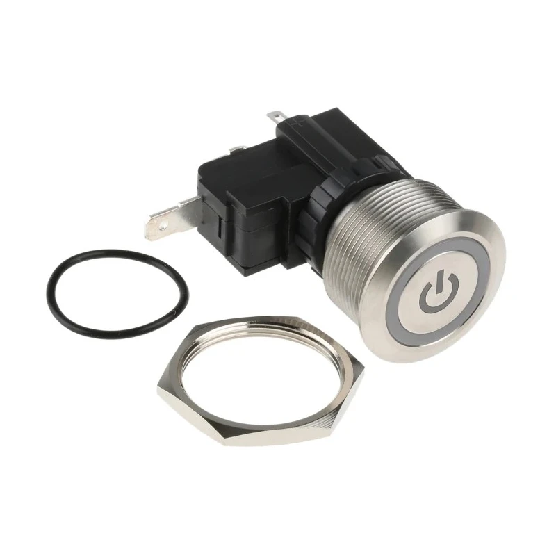 RS PRO Illuminated Push Button Switch, Latching, Panel Mount, 25.2 mm Cutout, SPST, White LED, IP67, 250 V ac 175-8166