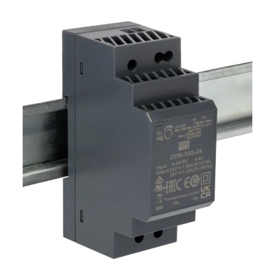 MEAN WELL DC/DC Converter , 24V DC Output, 9-36V DC Input, 6A Output Current, 30W Power, DIN Rail Mount, -40 to DDR-30G-24