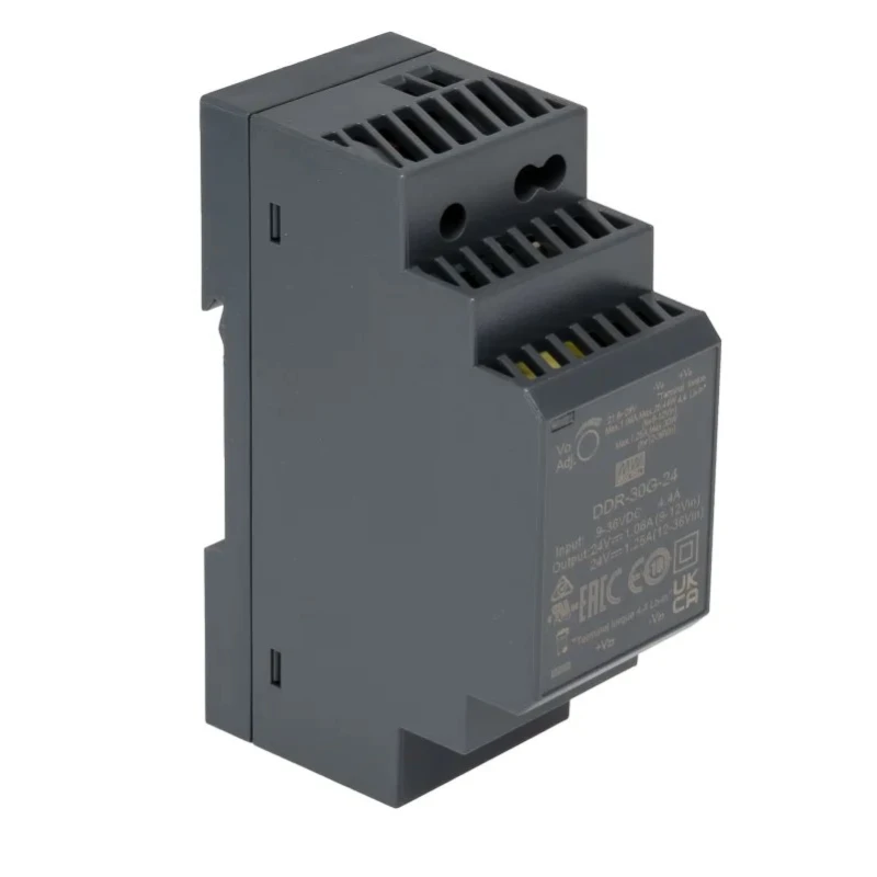 MEAN WELL DC/DC Converter , 24V DC Output, 9-36V DC Input, 6A Output Current, 30W Power, DIN Rail Mount, -40 to DDR-30G-24