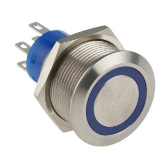 RS PRO Illuminated Push Button Switch Latching DPDT Panel Mount 22.2 mm Cutout Blue LED IP67 250V AC 175-9240
