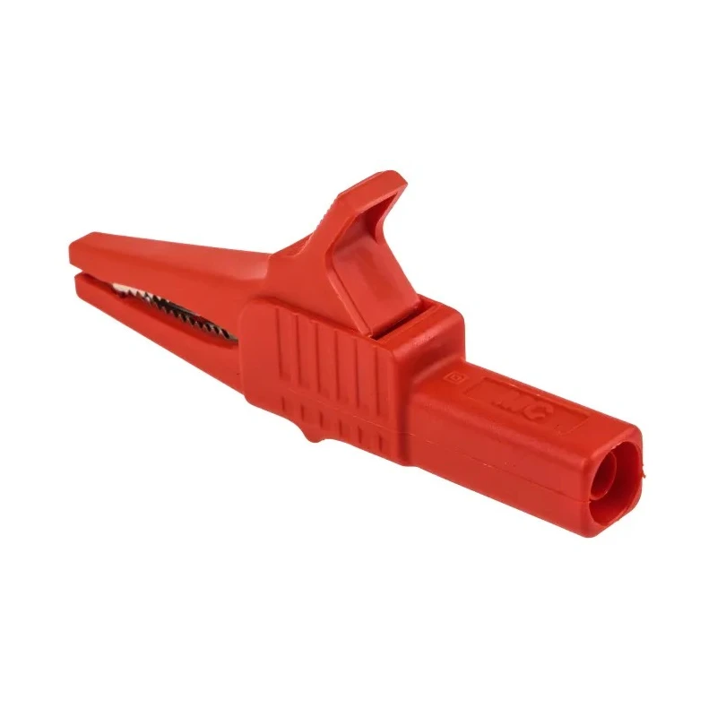 Staubli Red Crocodile Clip Brass Contact 32A Insulated Nylon, Wide Jaw Opening 20mm 66.9755-22
