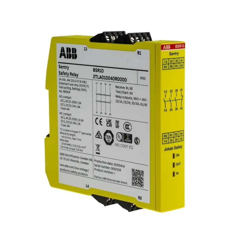 ABB Jokab 24V dc Safety Relay with 4 Safety Contacts and 3 Contact Configuration BSR10