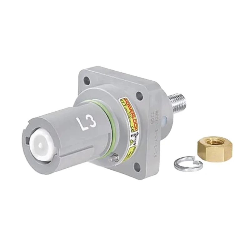 ITT Cannon Panel Mount Industrial Power Connector 1 Pole 660A 1kV IP65 IP67 Grey Veam Powerlock NPDFT-3-GY-L-T6