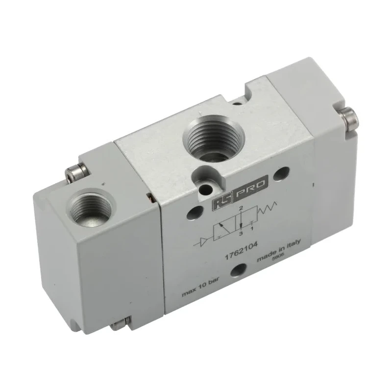 RS PRO Pneumatic Solenoid Valve 3/2 NC G 1/4 Aluminium Body Pneumatic Actuation 10 bar Maximum Pressure 1200 NL/min 176-2104