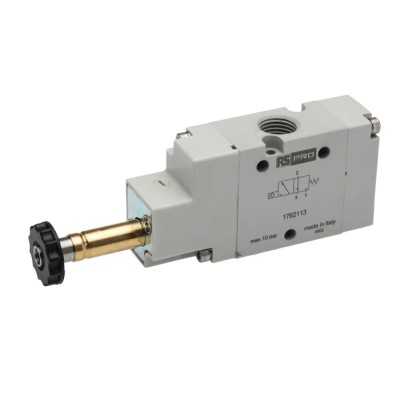 RS PRO Pneumatic Solenoid Valve 3/2 NC Solenoid G 1/4 in Aluminium Body, 12/24/110/220 V AC/DC, 2W Power 1200 176-2113