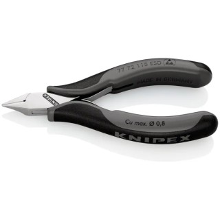 Knipex Small Bevel ESD Safe Side Cutter, Diagonal Cutter 0.8mm Cutting Capacity, 115mm Length 77 72 115 ESDRS