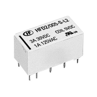 Hongfa Europe GMBH PCB Signal Relay, 5V Coil Voltage, 2A Switching Current, DPDT Contact Configuration HFD2/005-S-L1-D