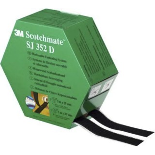 3M Black Hook & Loop Tape, Nylon Material, 25mm Width x 5m Length, 5.8mm Thickness, Max Operating Temp 200°F SJ352D