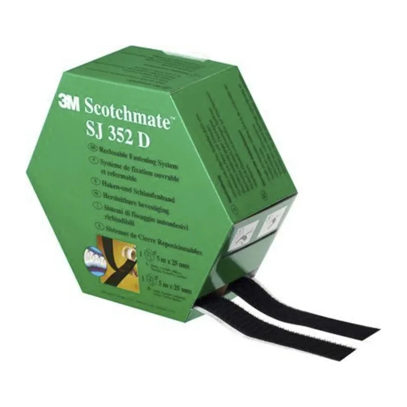3M Black Hook & Loop Tape, Nylon Material, 25mm Width x 5m Length, 5.8mm Thickness, Max Operating Temp 200°F SJ352D