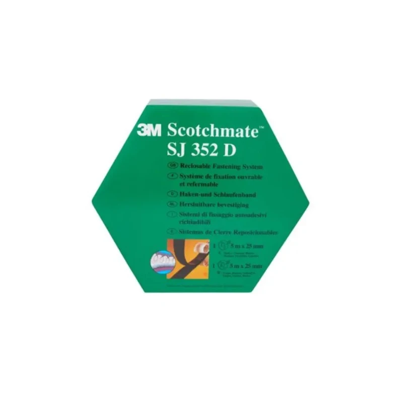 3M Black Hook & Loop Tape, Nylon Material, 25mm Width x 5m Length, 5.8mm Thickness, Max Operating Temp 200°F SJ352D