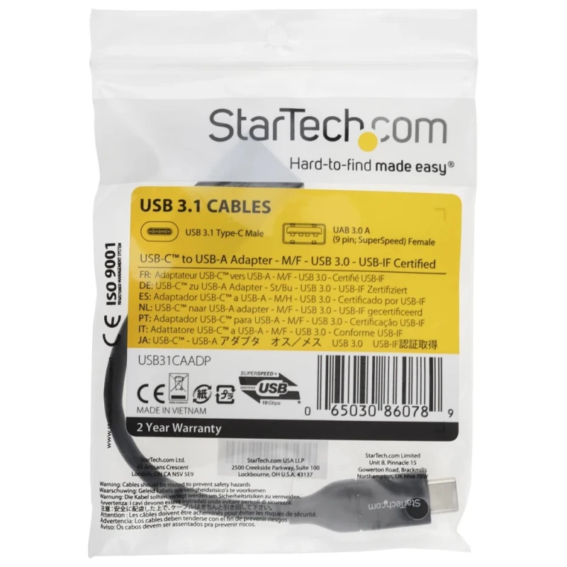 StarTech.com USB 3.0 Female USB Type C to Female USB Type A Adapter Cable Black 152mm USB31CAADP