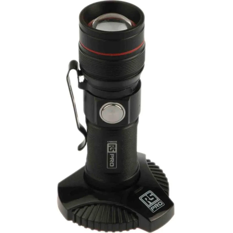 RS PRO LED Pocket Torch Black Rechargeable Lithium-ion 300 lm 93 mm 176-6035