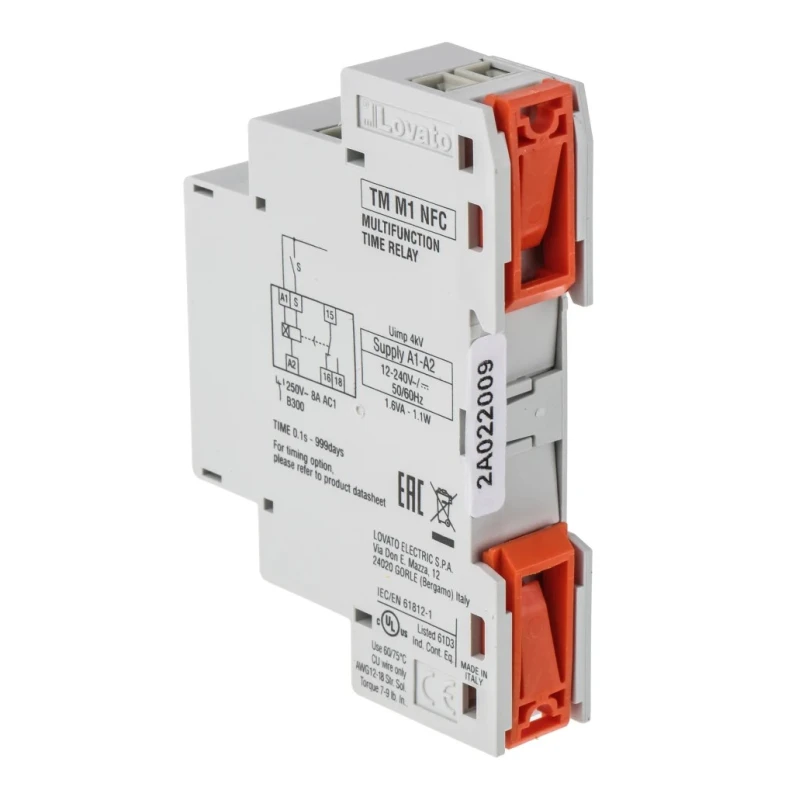 Lovato Electric Multifunction DIN Rail Timer Relay, 2-Contact, 12 to 240 V AC/DC, Time Range 0.1 s to 999 h TMM1NFC