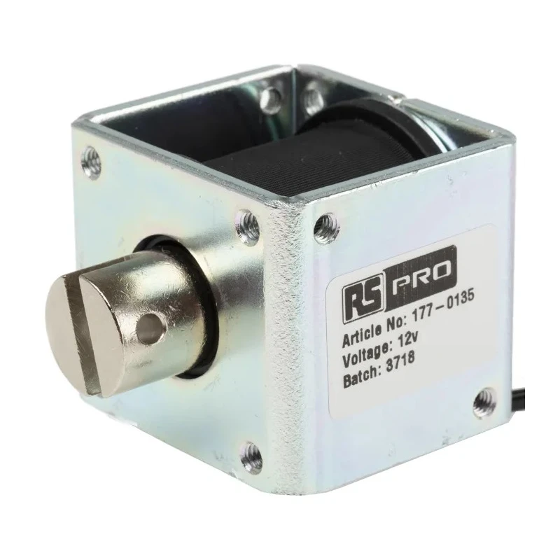 RS PRO Pull Action DC Linear Solenoid 12V 42.5mm Length 40.9mm Width 40.9mm Depth 26mm Stroke 177-0135