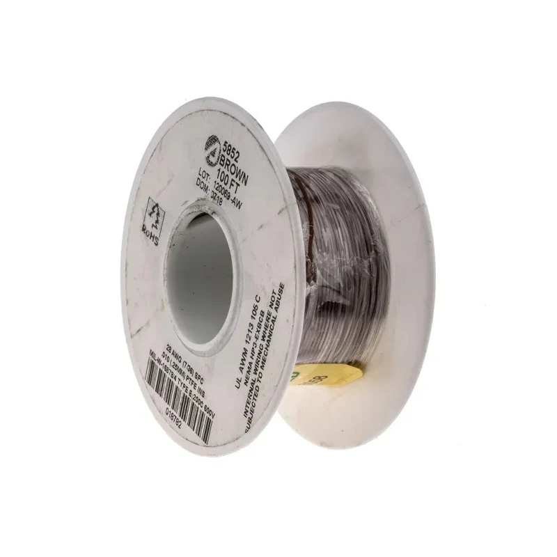 Alpha Wire PTFE Equipment Hookup Wire Brown Jacket 28 AWG 7 x 0.13 mm Silver Plated Copper 30 m 600V 200°C 5852 BR005