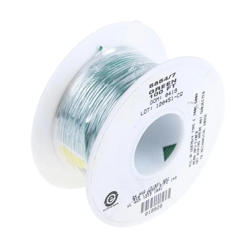 Alpha Wire Hook Up Wire TEFLON Series, 24 AWG, 7/0.20 mm Core Strands, 30 m Length, Green Jacket, 600V, 200°C 5854/7 GR005