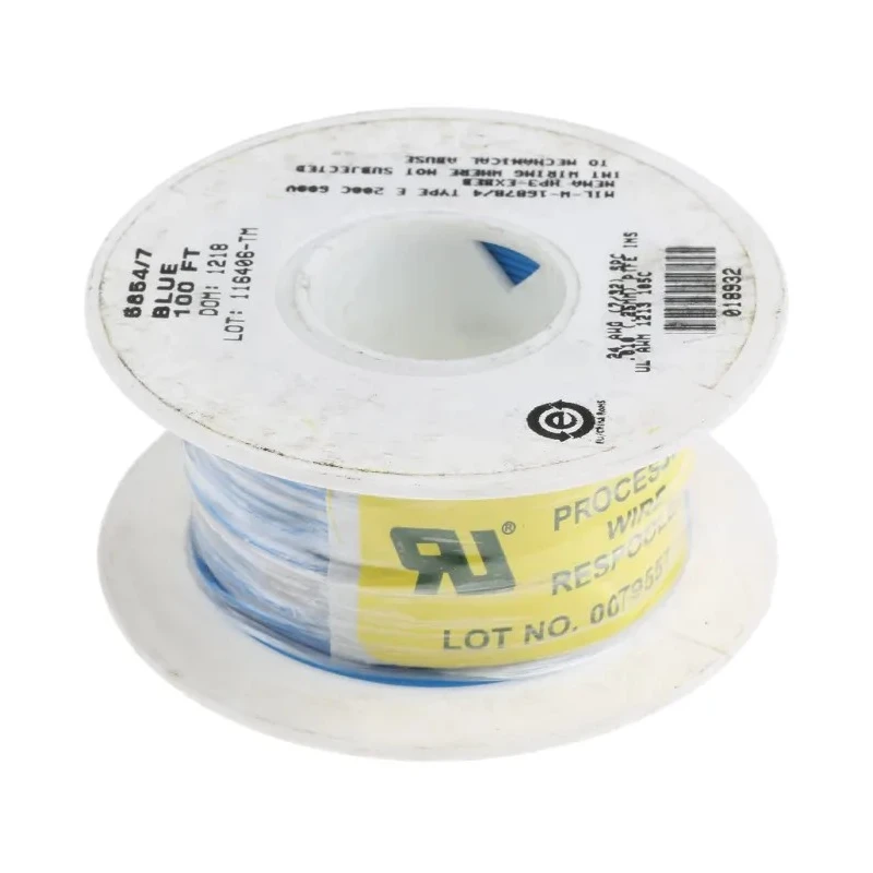 Alpha Wire Hook Up Wire TEFLON Series Blue, 24 AWG, 7/0.20 mm Strands, Silver Plated Copper, 600V, 1.12 mm OD 5854/7 BL005