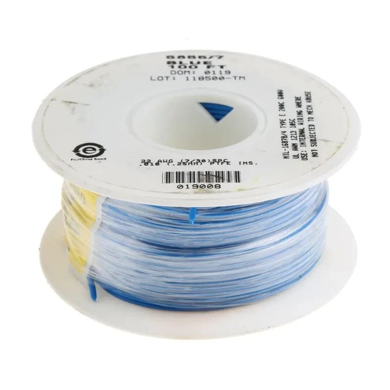 Alpha Wire Hookup Wire TEFLON Series Blue Hook Up Wire, 22 AWG, 7/0.25 mm Strands, 30 m Length, Silver Plated 5855/7 BL005