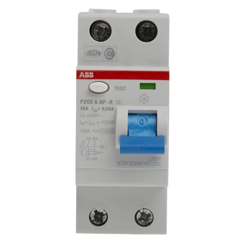 ABB Residual Current Circuit Breaker F200 Series, 25A, 2-Pole, 30mA, Type A, 1kA 2CSF202401R1250 F202 A-25/0,03 AP-R