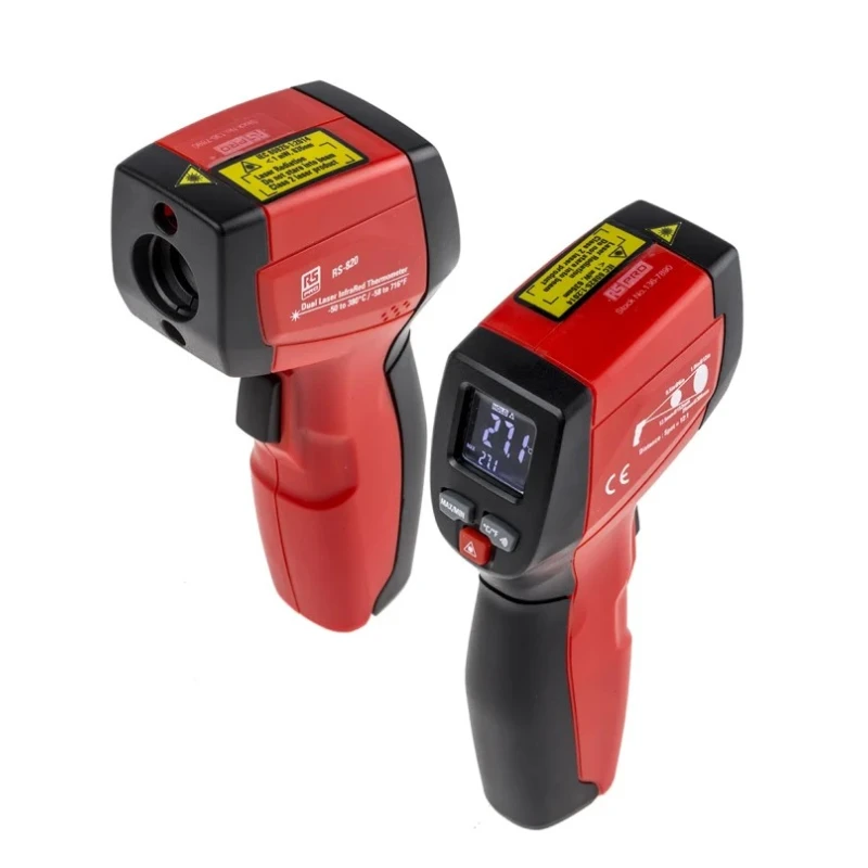 RS PRO Infrared Thermometer RS-820 with -50 °C to 380 °C Range, Alkaline Battery, 12:1 Distance-to-Spot Ratio RS-820