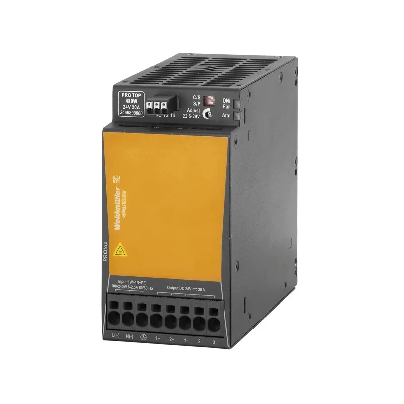 Weidmüller ProTOP Switched Mode DIN Rail Power Supply 24V dc, 20A Output, 480W, AC/DC Input 80-340V, IP20, Model 2466890000