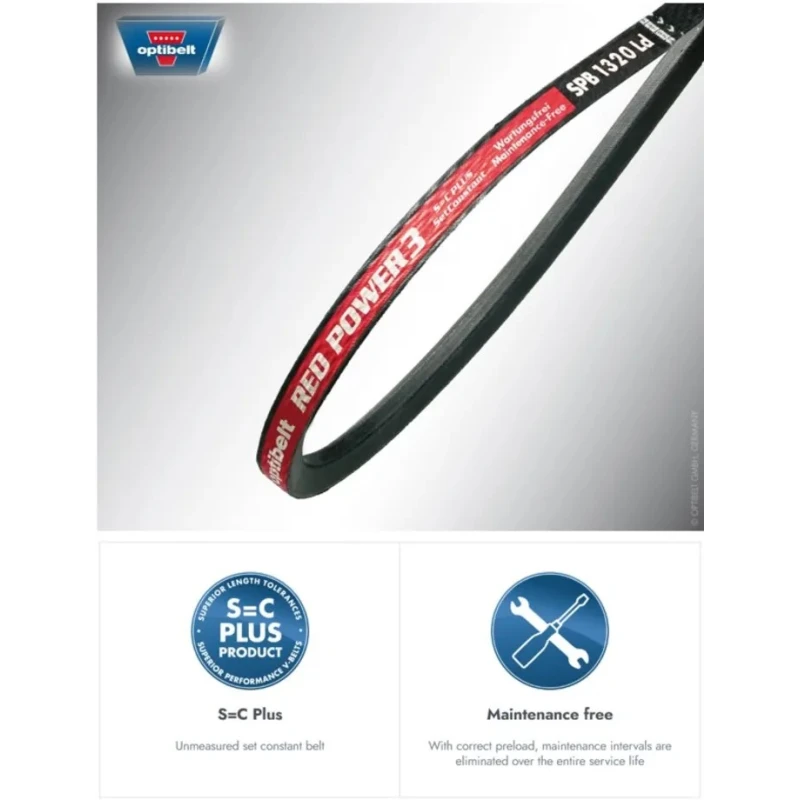 OPTIBELT RED POWER 3 Wedge Belt, belt section SPB, rubber, 16.3mm Width, 13mm Height, Outside Length 3272mm SPB 3250 RP