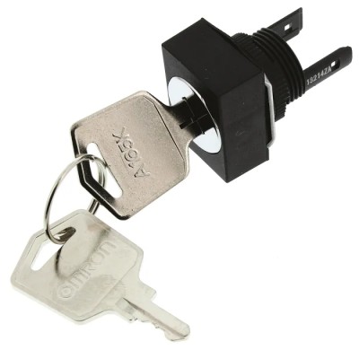 Omron IP65 Sealed Key Switch DPDT 5A 12V AC Latching Flat Key Rectangular Bezel 
