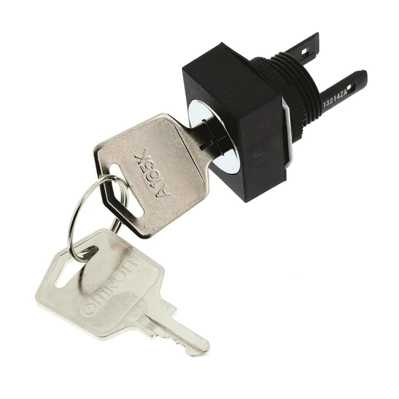 Omron IP65 Sealed Key Switch DPDT 5A 12V AC Latching Flat Key Rectangular Bezel 