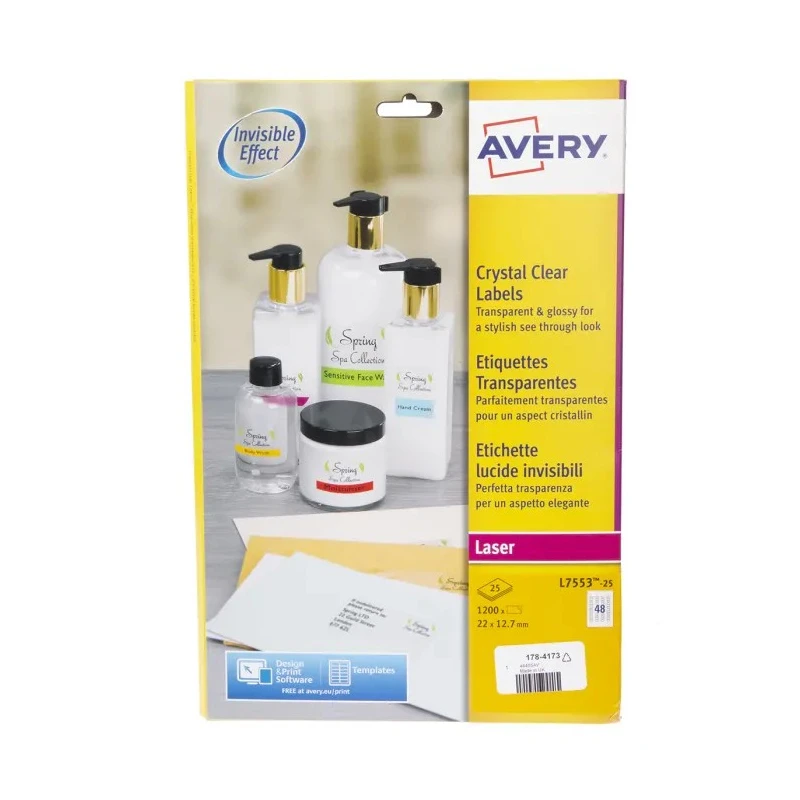 Avery Transparent Adhesive Multi Purpose Label Sheet 22mm x 12.7mm Pack of 1200 L7553-25