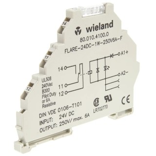 Wieland Flare Series Interface Relay, DIN Rail Mount, 24V DC Coil, SPDT Contact, 6A Switching Current, Silver 80.010.4100.0