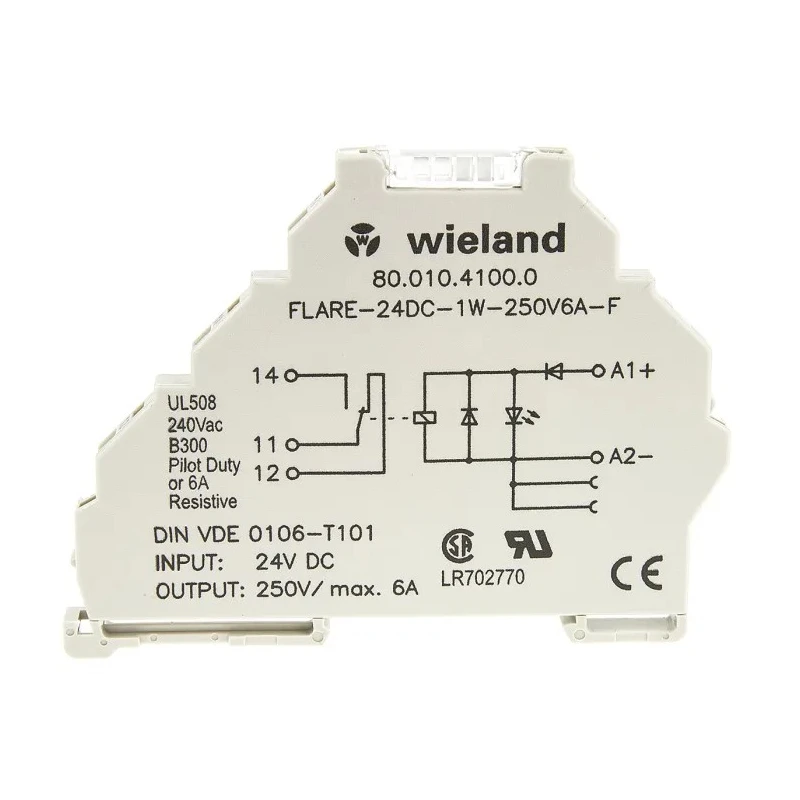 Wieland Flare Series Interface Relay, DIN Rail Mount, 24V DC Coil, SPDT Contact, 6A Switching Current, Silver 80.010.4100.0