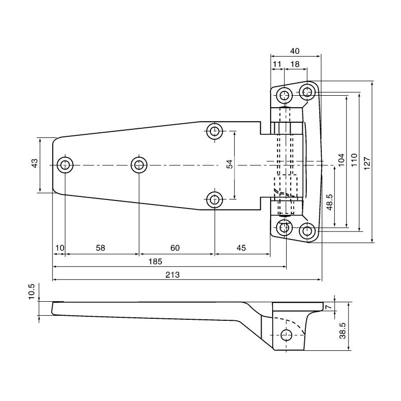 Steinbach & Vollman Zinc Tee Hinge with Fixed Pin Screw Fixing, 127mm x 213mm x 10.5mm 3.51.0153.1