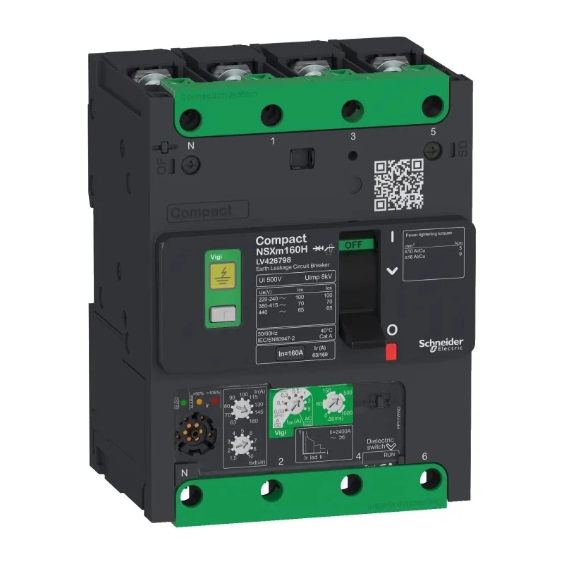 Schneider Electric Molded Case Circuit Breaker ComPact Compact NSXm 4-Pole 160A Breaking Capacity 25 kA DIN Rail LV426768