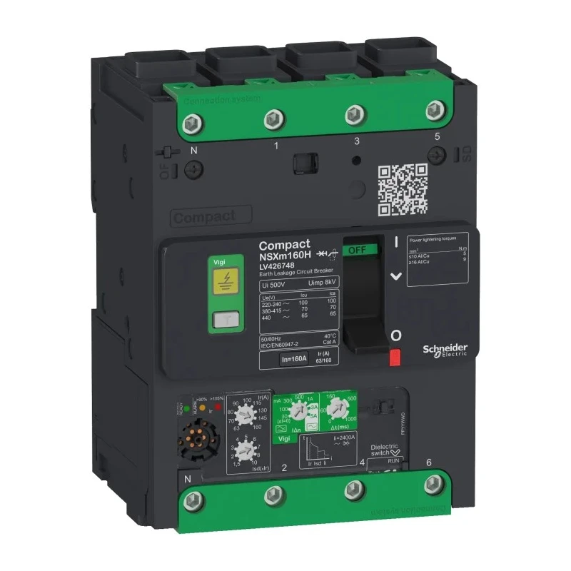 Schneider Electric ComPact Compact NSXm Molded Case Circuit Breaker 4-Pole 25A 16kA Breaking Capacity DIN Rail LV426705