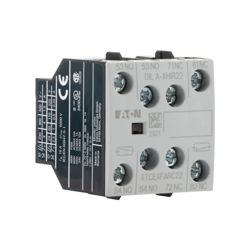 Eaton Auxiliary Contact, 4 Contact, 2 NC/2 NO, DILA Series, Front Fixing, 16 A, 220 V dc, 500 V ac, Model 139580 DILA-XHIR22