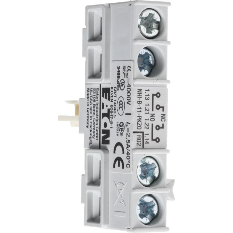 Eaton Auxiliary Contact, 2 Contact, 1 NO/1 NC, Top Mount, Screw Terminal, 1 A Contact Current, 250 V 208277 NHI-B-11-PKZ0