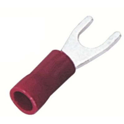 RS PRO Insulated Fork Terminal, 22 AWG to 16 AWG, 4.3 mm Stud Size Vinyl Insulation, Red 178-8713