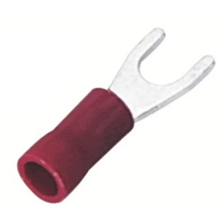 RS PRO Insulated Fork Terminal, Vinyl Insulation, 22 AWG to 16 AWG, 5.3 mm Stud Size, Red 178-8714