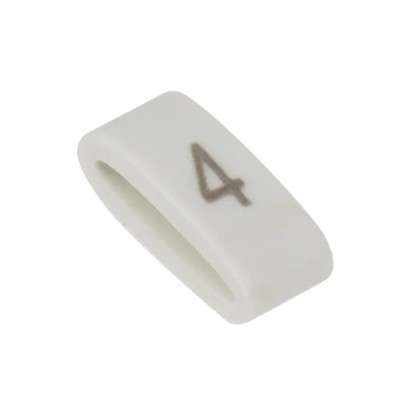 HellermannTyton Pre-Printed Slide-On Cable Marker, Black Legend "4", PVC White, 1.8 mm to 6.3 mm Cable Diameter, HODS85