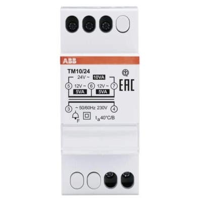 ABB 10 W Bell Transformer, 230 V Primary, 12 to 24 V AC Secondary, DIN Rail Mount TM Series 2CSM228725R0802 TM10/24